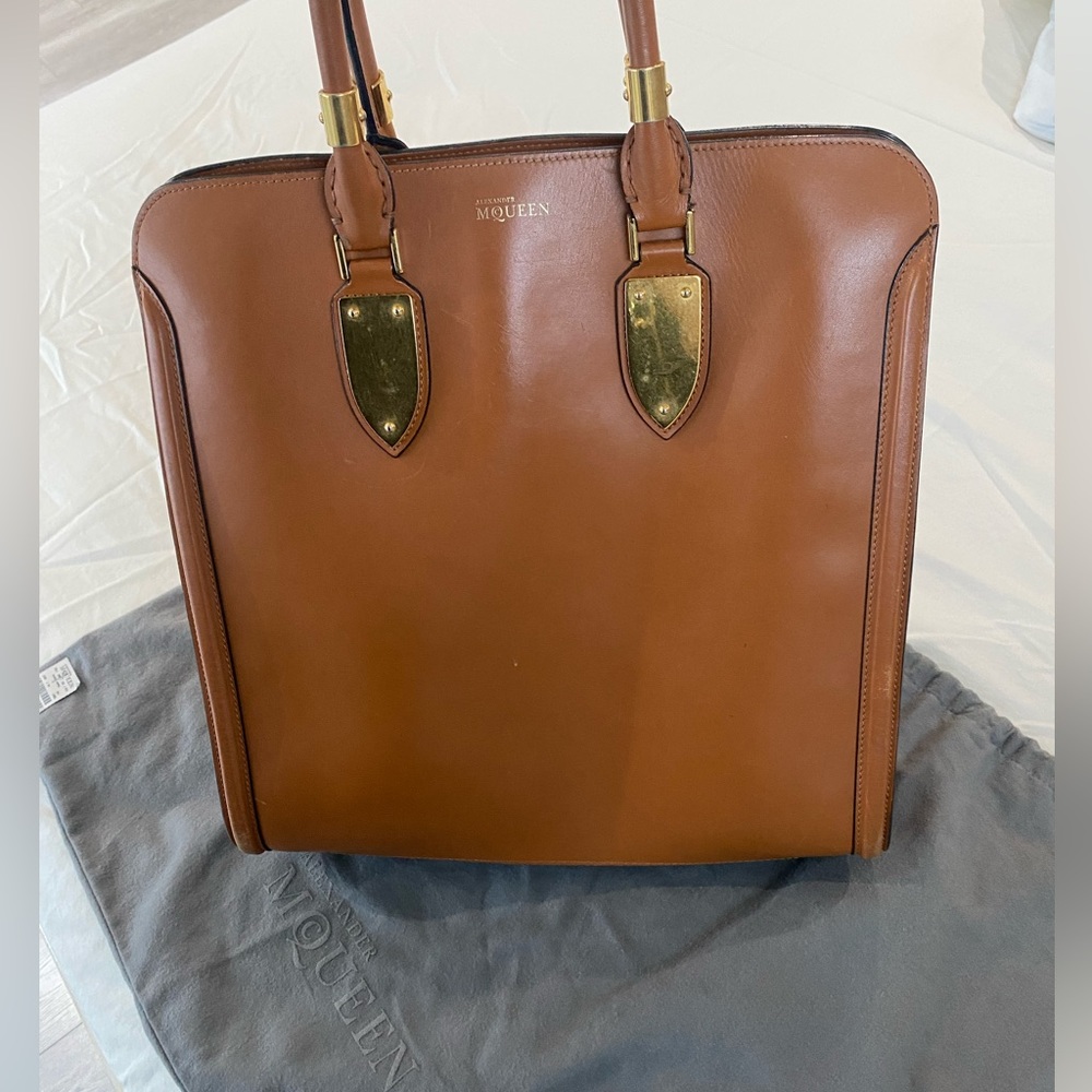 Alexander McQueen brown leather tote with gold details